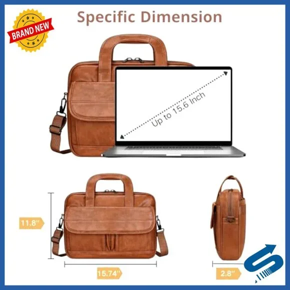 Leather Laptop Messenger Bag Waterproof Professional Office Travel Business
